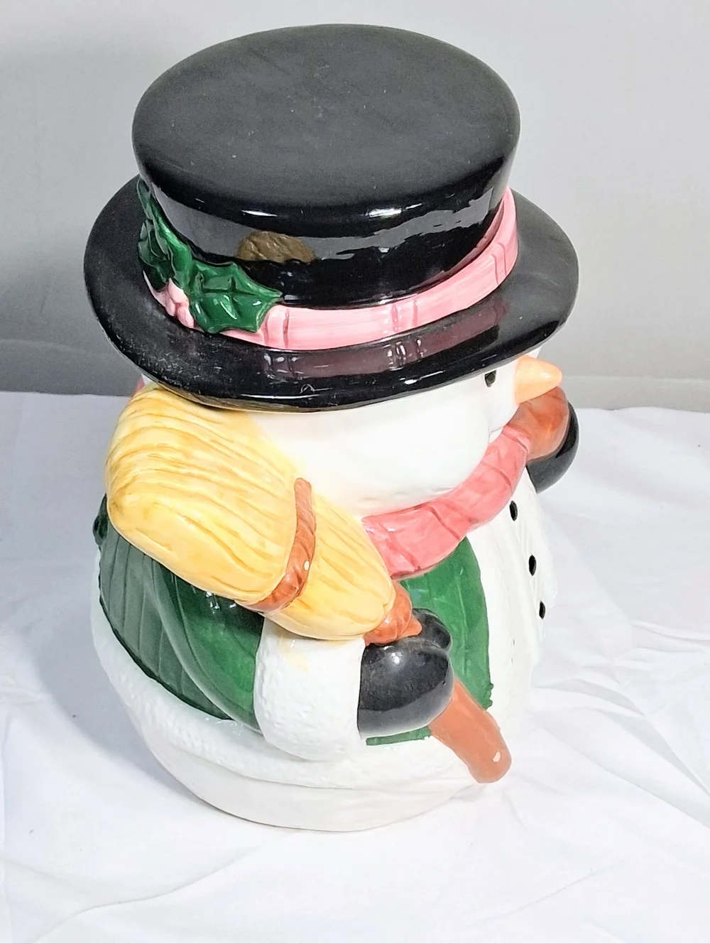 Frosty the Snowman Vintage Hand Painted Festive Holiday Cookie Jar with Lid